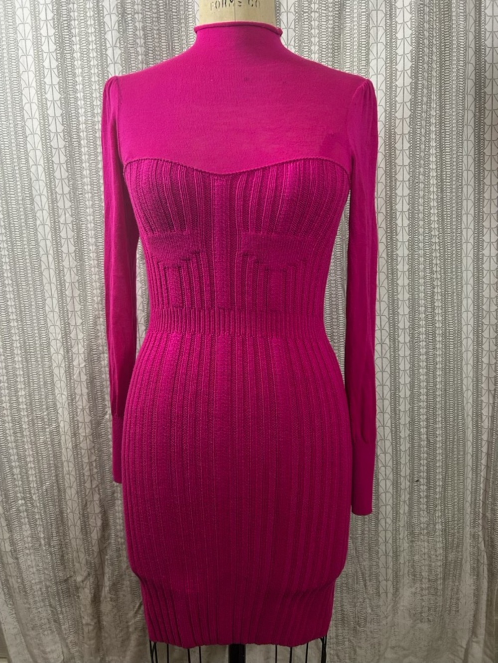 Anthropologie Ribbed Long-Sleeve Bodycon Dress in Fuchsia